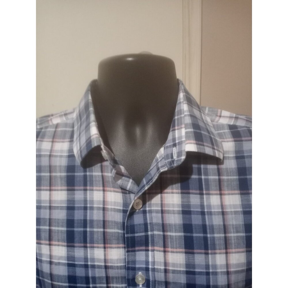 UNTUCKit Terrantez WF Mens M Slim Fit Blue White Plaid Long Sleeve Button Shirt - Picture 2 of 11